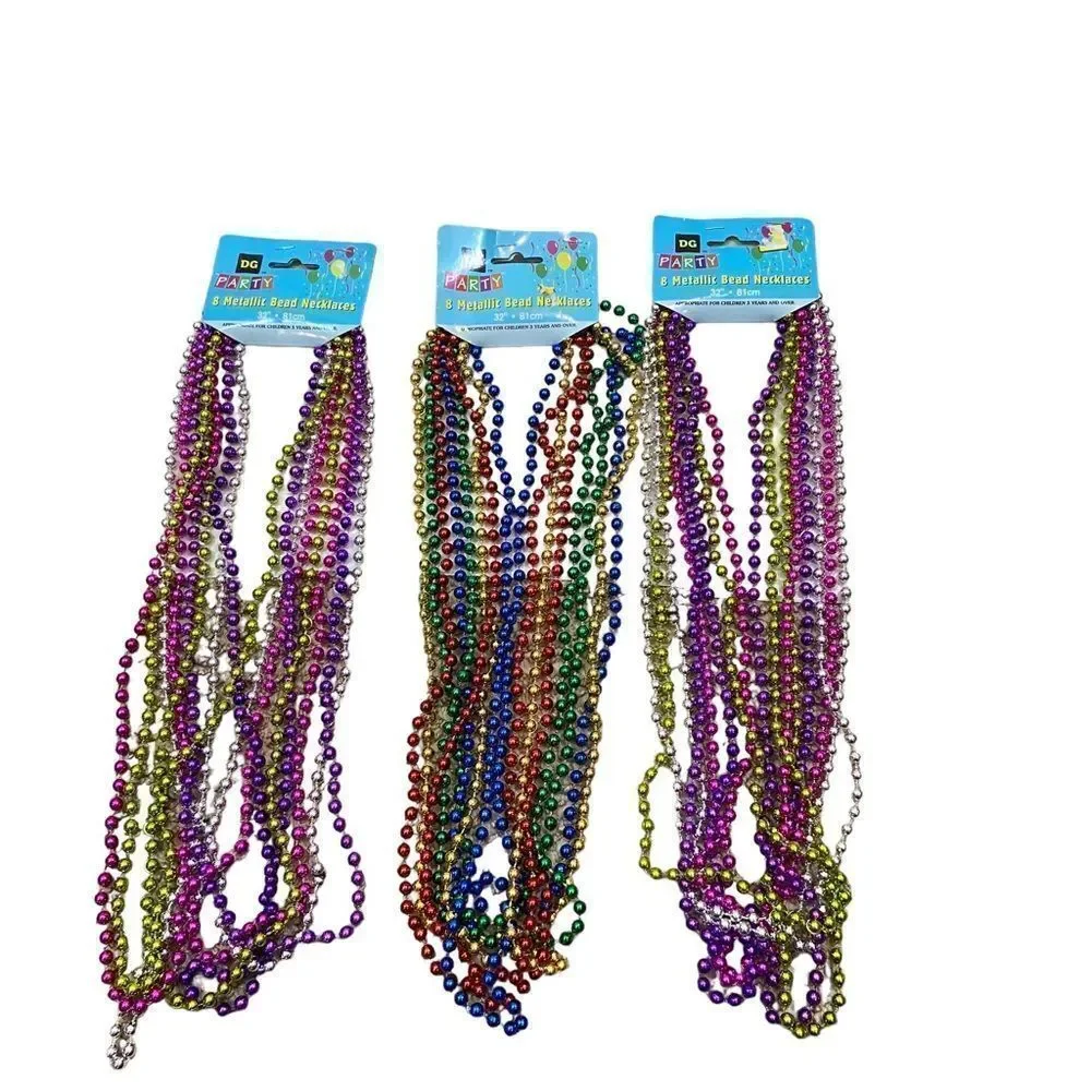 3 Packs Brand‎ New Metallic Bead Necklaces 8 Per Pack